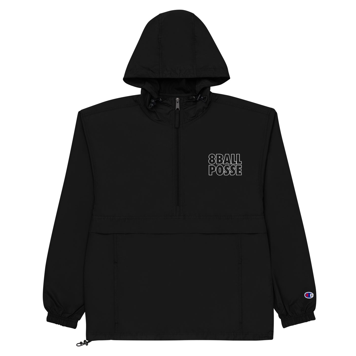 Embroidered Champion Packable Jacket Black